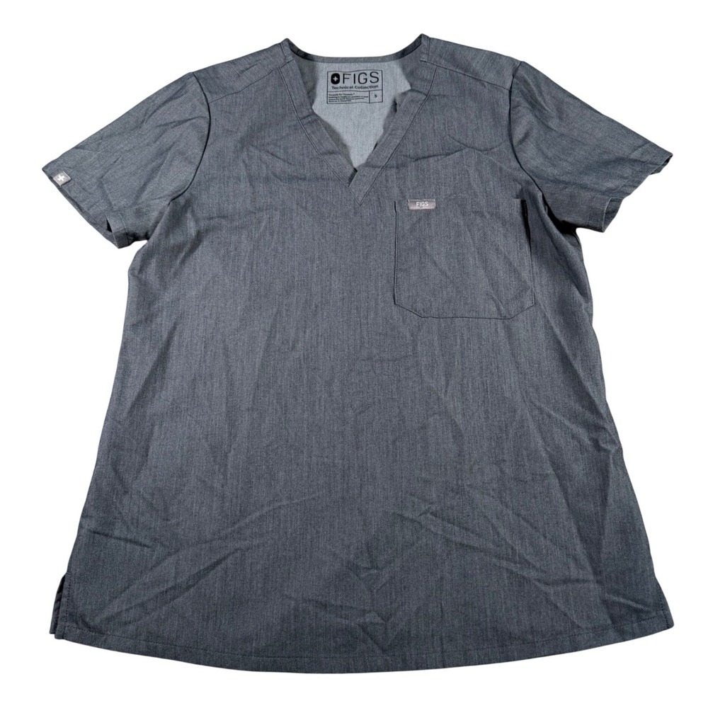 Figs Scrub Top Women Small Gray V-Neck Short Sleeve‎ Technical Collection